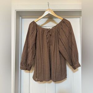 Joie crocheted, chocolate brown blouse size medium button up